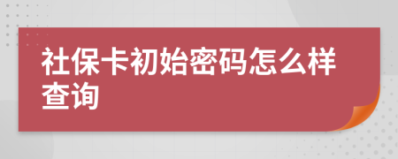 社保卡初始密码怎么样查询