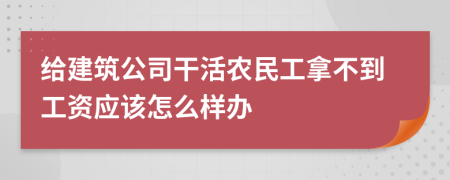 给建筑公司干活农民工拿不到工资应该怎么样办