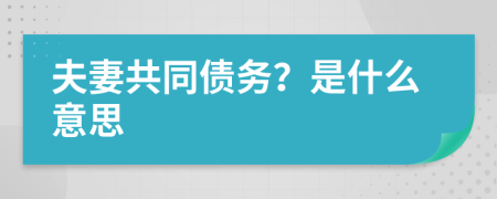 夫妻共同债务？是什么意思