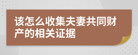 该怎么收集夫妻共同财产的相关证据