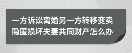 一方诉讼离婚另一方转移变卖隐匿损坏夫妻共同财产怎么办