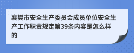 襄樊市安全生产委员会成员单位安全生产工作职责规定第39条内容是怎么样的