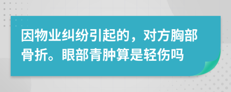 因物业纠纷引起的，对方胸部骨折。眼部青肿算是轻伤吗
