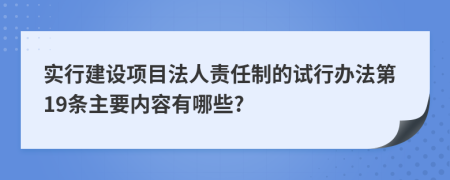 实行建设项目法人责任制的试行办法第19条主要内容有哪些?