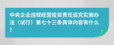 中央企业违规经营投资责任追究实施办法（试行）第七十三条具体内容有什么?
