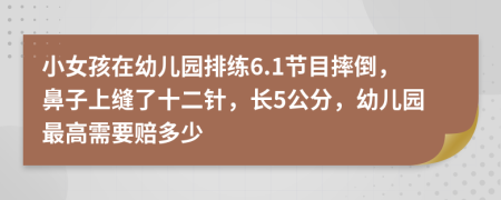 小女孩在幼儿园排练6.1节目摔倒，鼻子上缝了十二针，长5公分，幼儿园最高需要赔多少