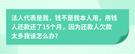 法人代表是我，钱不是我本人用，用钱人还款还了15个月，因为还款人欠款太多我该怎么办？