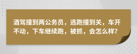 酒驾撞到两公务员，逃跑撞到关，车开不动，下车继续跑，被抓，会怎么样？