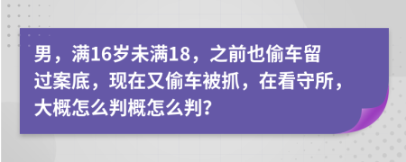 男，满16岁未满18，之前也偷车留过案底，现在又偷车被抓，在看守所，大概怎么判概怎么判？