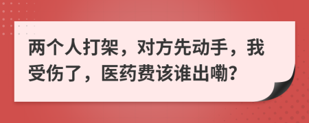 两个人打架，对方先动手，我受伤了，医药费该谁出嘞？