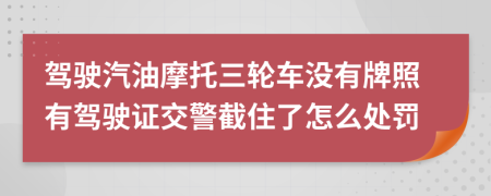 驾驶汽油摩托三轮车没有牌照有驾驶证交警截住了怎么处罚
