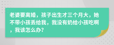 老婆要离婚，孩子出生才三个月大，她不带小孩丢给我，我没有奶给小孩吃啊，我该怎么办？