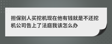 担保别人买挖机现在他有钱就是不还挖机公司告上了法庭我该怎么办