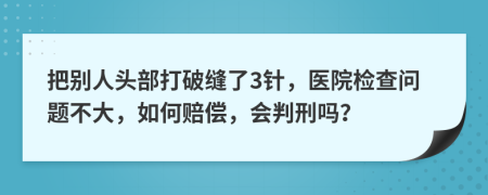 把别人头部打破缝了3针，医院检查问题不大，如何赔偿，会判刑吗？