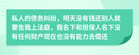 私人的债务纠纷，明天没有钱还别人就要告我上法庭，我名下和担保人名下没有任何财产现在也没有能力去偿还