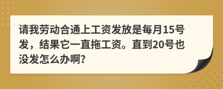 请我劳动合通上工资发放是每月15号发，结果它一直拖工资。直到20号也没发怎么办啊？