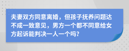 夫妻双方同意离婚，但孩子抚养问题达不成一致意见，男方一个都不同意给女方起诉能判决一人一个吗？