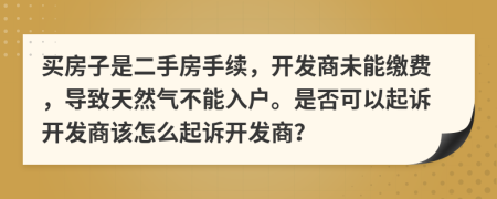 买房子是二手房手续，开发商未能缴费，导致天然气不能入户。是否可以起诉开发商该怎么起诉开发商？
