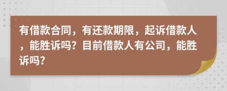 有借款合同，有还款期限，起诉借款人，能胜诉吗？目前借款人有公司，能胜诉吗？