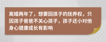 离婚两年了，想要回孩子的抚养权，只因孩子爸爸不关心孩子，孩子还小对他身心健康成长有影响