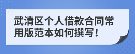 武清区个人借款合同常用版范本如何撰写！