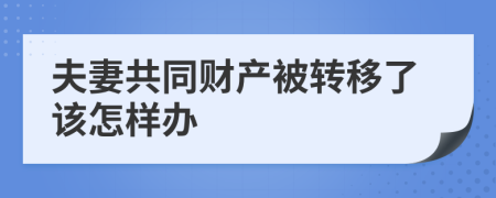 夫妻共同财产被转移了该怎样办