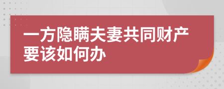 一方隐瞒夫妻共同财产要该如何办