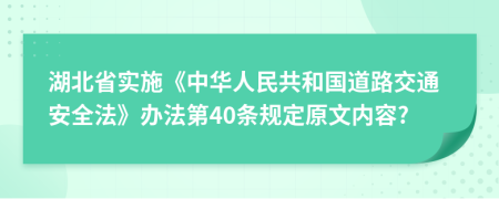 湖北省实施《中华人民共和国道路交通安全法》办法第40条规定原文内容?