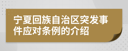 宁夏回族自治区突发事件应对条例的介绍