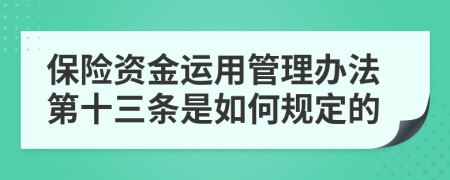 保险资金运用管理办法第十三条是如何规定的