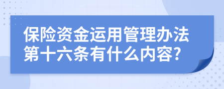 保险资金运用管理办法第十六条有什么内容?