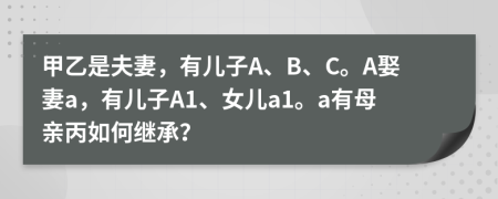 甲乙是夫妻，有儿子A、B、C。A娶妻a，有儿子A1、女儿a1。a有母亲丙如何继承？