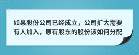 如果股份公司已经成立，公司扩大需要有人加入，原有股东的股份该如何分配