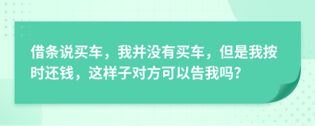 借条说买车，我并没有买车，但是我按时还钱，这样子对方可以告我吗？