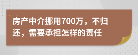 房产中介挪用700万，不归还，需要承担怎样的责任