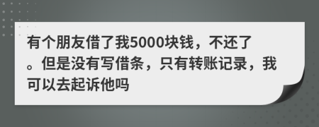 有个朋友借了我5000块钱，不还了。但是没有写借条，只有转账记录，我可以去起诉他吗