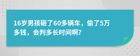 16岁男孩砸了60多辆车，偷了5万多钱，会判多长时间啊？