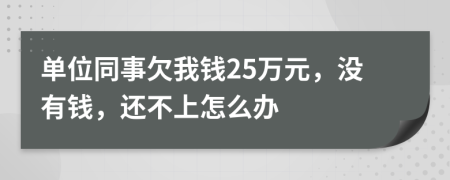 单位同事欠我钱25万元，没有钱，还不上怎么办