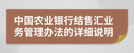 中国农业银行结售汇业务管理办法的详细说明