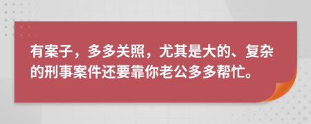 有案子，多多关照，尤其是大的、复杂的刑事案件还要靠你老公多多帮忙。