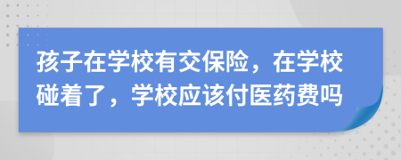 孩子在学校有交保险，在学校碰着了，学校应该付医药费吗