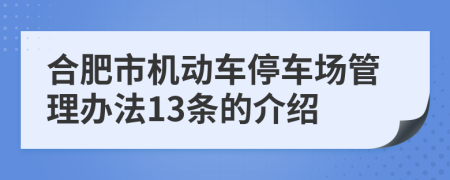 合肥市机动车停车场管理办法13条的介绍