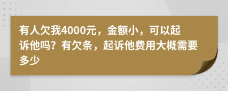 有人欠我4000元，金额小，可以起诉他吗？有欠条，起诉他费用大概需要多少