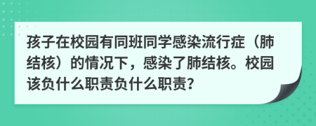 孩子在校园有同班同学感染流行症（肺结核）的情况下，感染了肺结核。校园该负什么职责负什么职责？