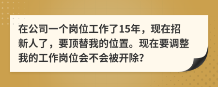 在公司一个岗位工作了15年，现在招新人了，要顶替我的位置。现在要调整我的工作岗位会不会被开除？