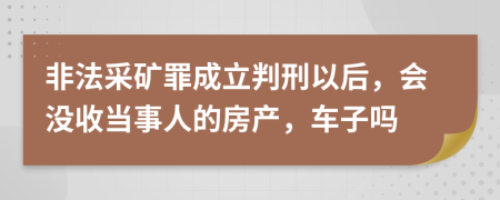 非法采矿罪成立判刑以后，会没收当事人的房产，车子吗