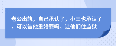 老公出轨，自己承认了，小三也承认了，可以告他重婚罪吗，让他们住监狱