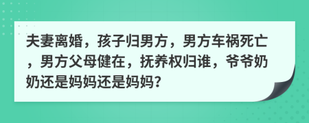 夫妻离婚，孩子归男方，男方车祸死亡，男方父母健在，抚养权归谁，爷爷奶奶还是妈妈还是妈妈？