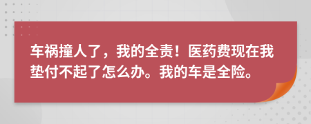 车祸撞人了，我的全责！医药费现在我垫付不起了怎么办。我的车是全险。