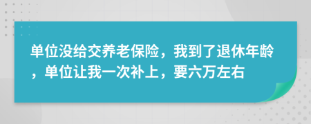 单位没给交养老保险，我到了退休年龄，单位让我一次补上，要六万左右